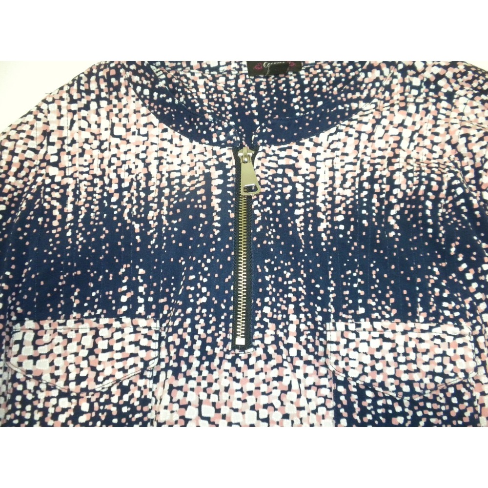 Cocomo Top 1X Blue Pink Seersucker 1/4 Zip Roll Tab Sleeve Pockets Stretch - Picture 3 of 13